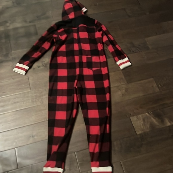 Fleece Hooded Onesie kids plaid, size 10/12 boys girls unisex pj - Picture 6 of 9
